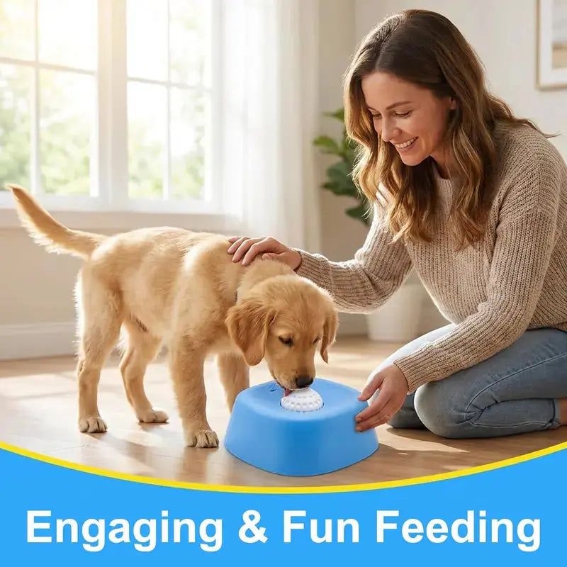 Slow Feeder Dog Bowl, Dog Lick Bowl with Rolling Ball, Anti-Slip Dog Enrichment Toy for Liquid Treats, Puppy Lick Feeder for Bone Broth Yogurt Post-op Nutrition (Blue) The Happy Pet Store