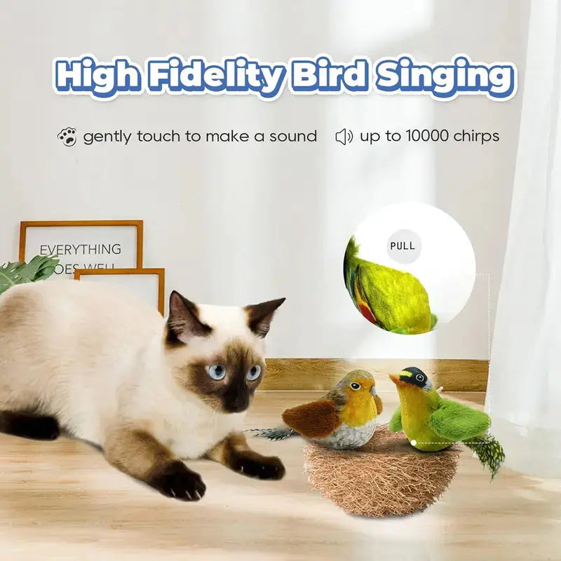 Interactive Singing Bird Cat Toy, Realistic Plush Bird Toy with Vivid Bird Chirp Sound, Soft Plush Indoor Educational Entertainment Toy for Kittens The Happy Pet Store