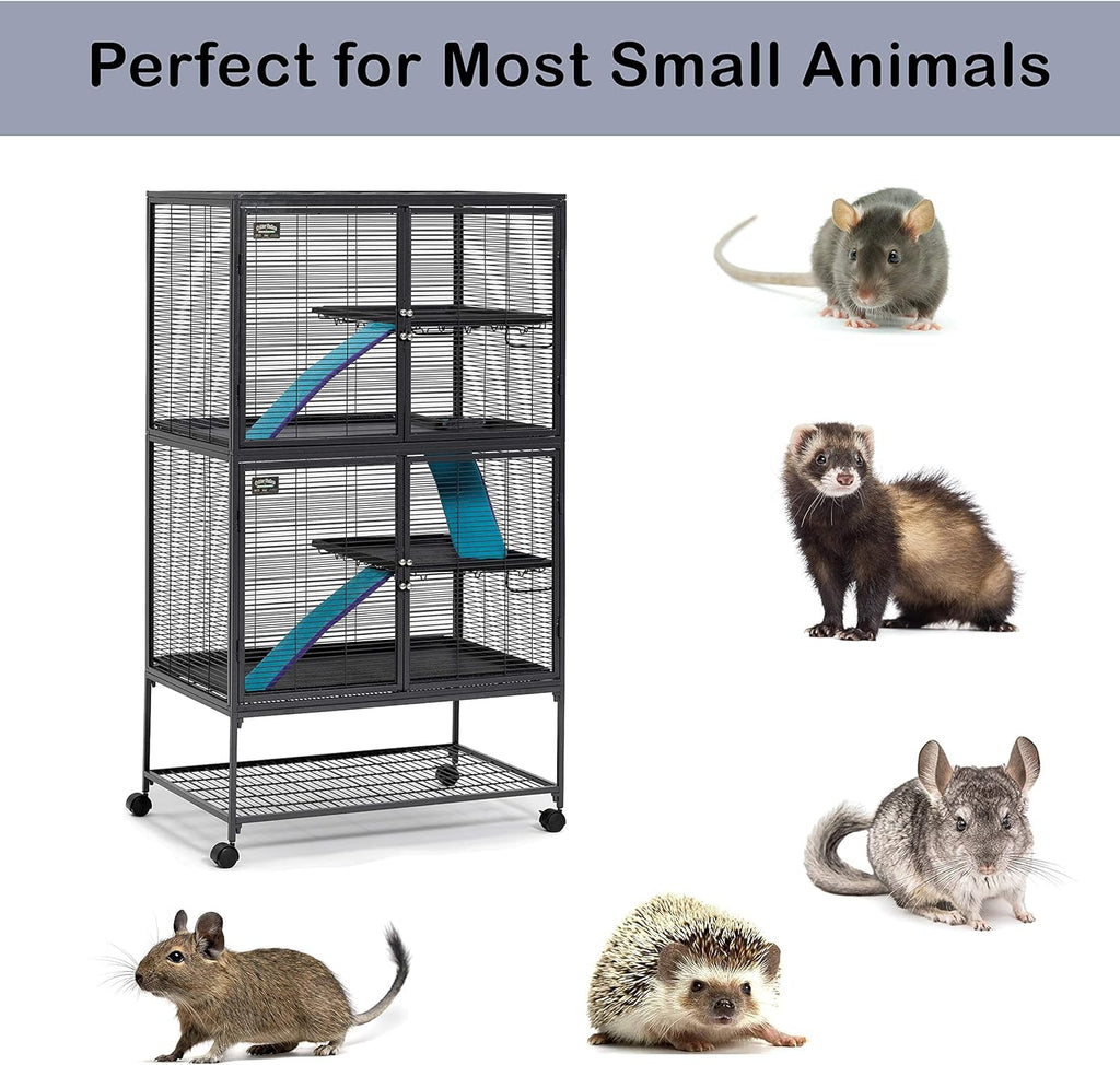 Critter Nation by Midwest Double Unit Small Animal Cage | Habitat for Rats, Chinchillas, Ferrets & Sugar Gliders, Tool-Free Assembly, Full-Width Doors, Shelves & Removable Base Pans