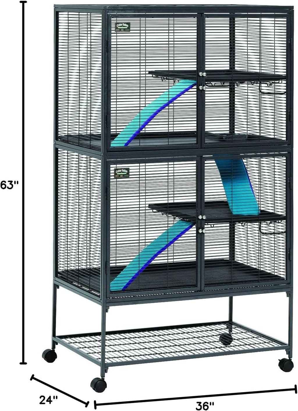 Critter Nation by Midwest Double Unit Small Animal Cage | Habitat for Rats, Chinchillas, Ferrets & Sugar Gliders, Tool-Free Assembly, Full-Width Doors, Shelves & Removable Base Pans