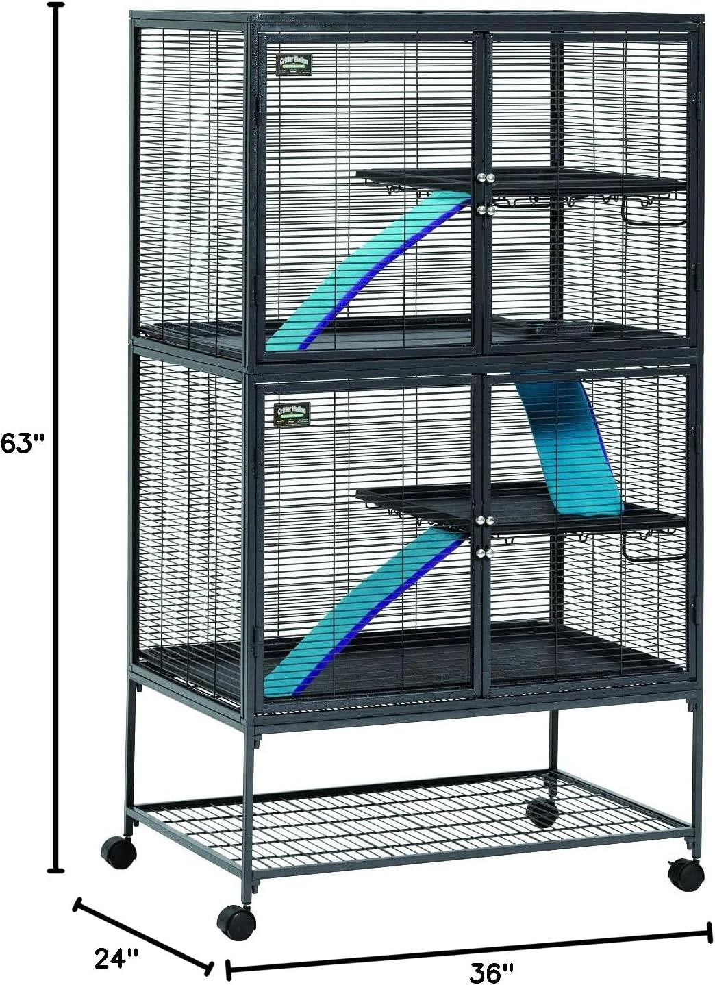 Critter Nation by Midwest Double Unit Small Animal Cage | Habitat for Rats, Chinchillas, Ferrets & Sugar Gliders, Tool-Free Assembly, Full-Width Doors, Shelves & Removable Base Pans
