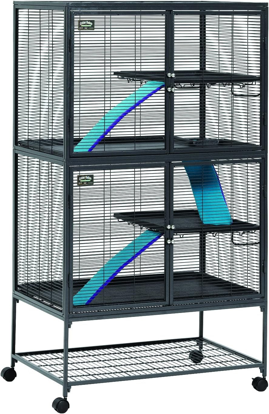 Critter Nation by Midwest Double Unit Small Animal Cage | Habitat for Rats, Chinchillas, Ferrets & Sugar Gliders, Tool-Free Assembly, Full-Width Doors, Shelves & Removable Base Pans