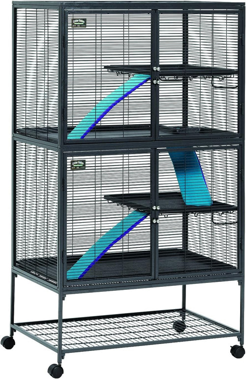 Critter Nation by Midwest Double Unit Small Animal Cage | Habitat for Rats, Chinchillas, Ferrets & Sugar Gliders, Tool-Free Assembly, Full-Width Doors, Shelves & Removable Base Pans