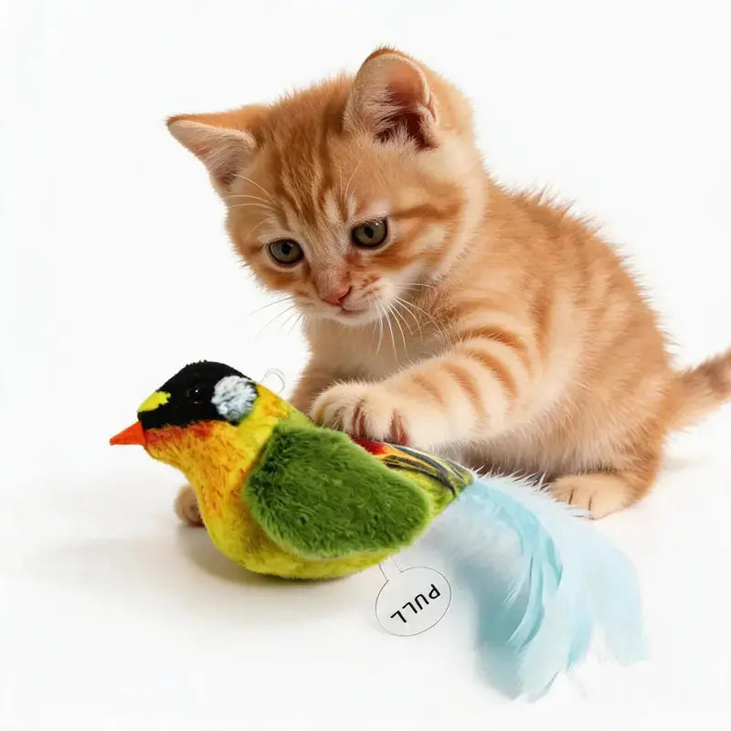 Interactive Singing Bird Cat Toy, Realistic Plush Bird Toy with Vivid Bird Chirp Sound, Soft Plush Indoor Educational Entertainment Toy for Kittens The Happy Pet Store