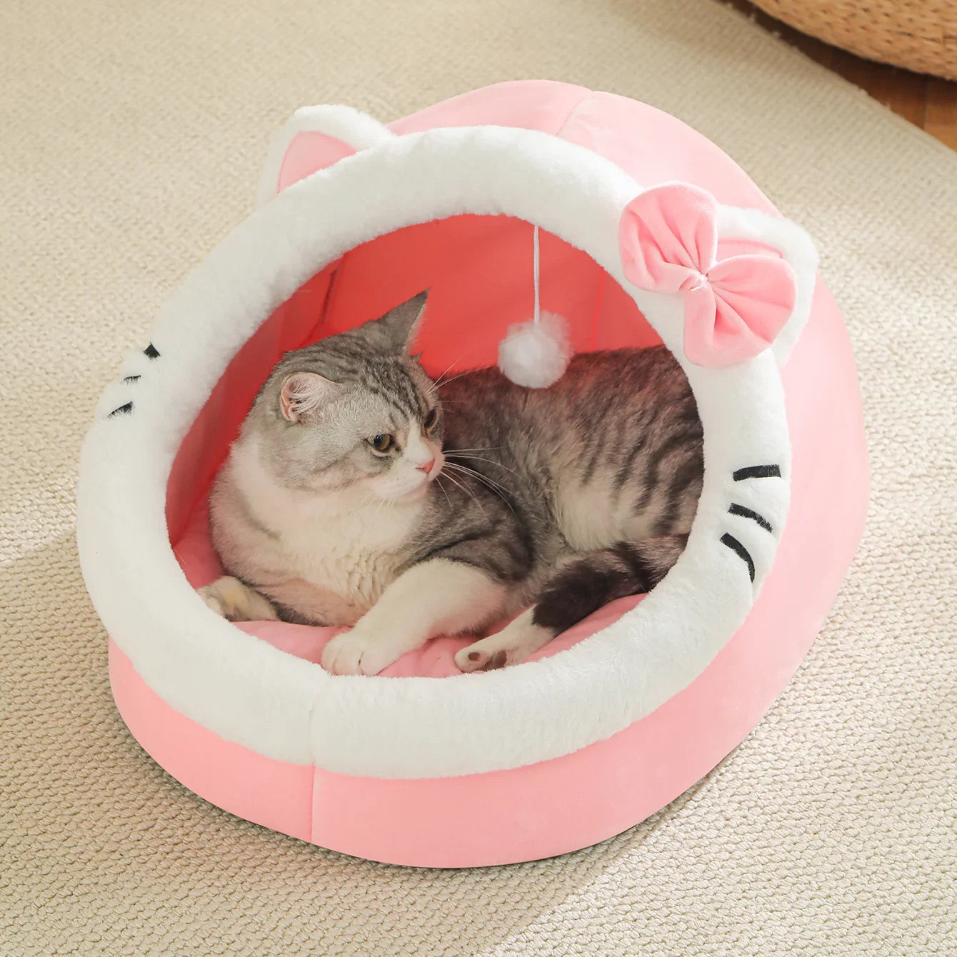 Cozy Cave Cat Bed – Soft Foldable Semi-Enclosed Pet Bed with Removable Washable Cushion