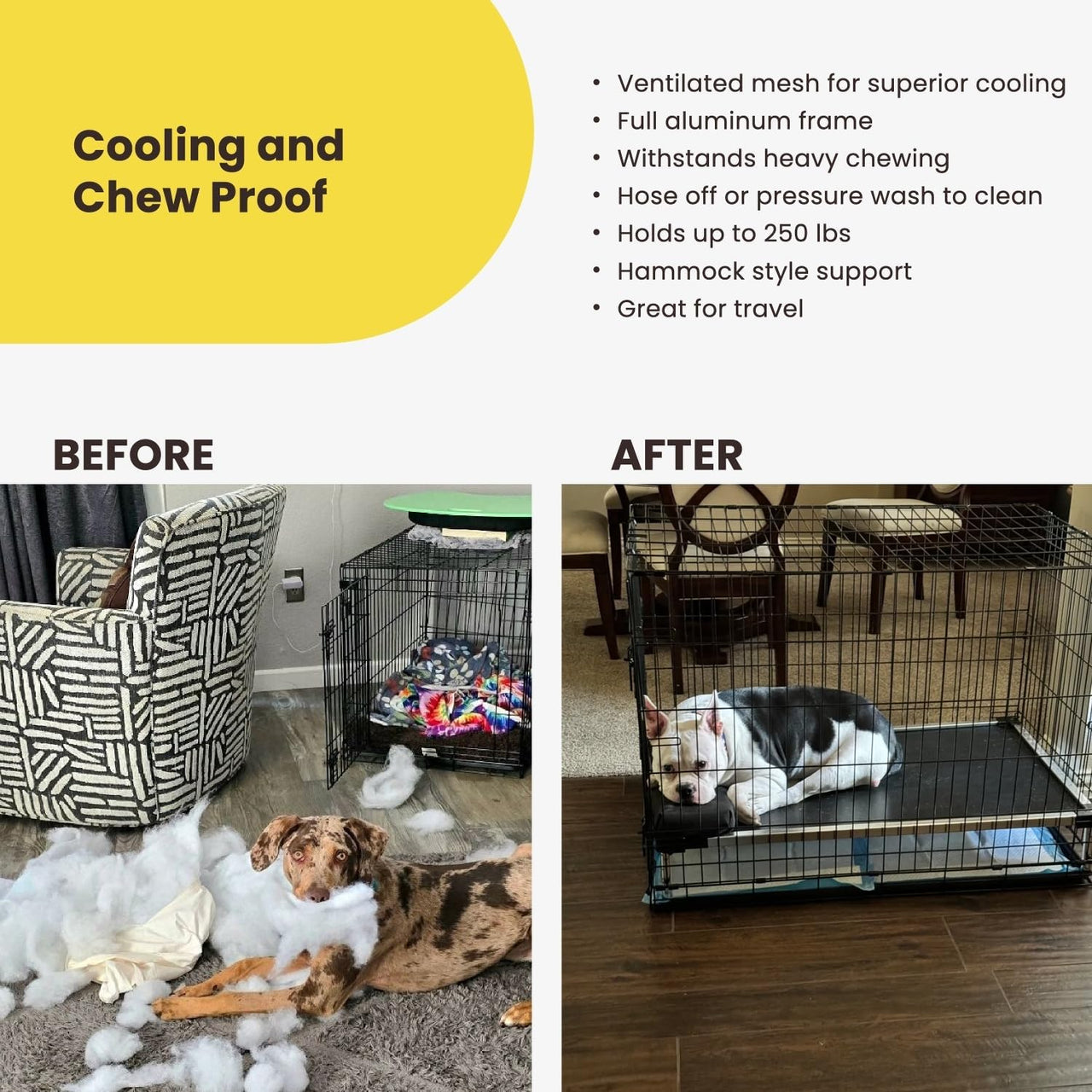 Chew Proof Elevated Cot Bed, S, Black Mesh | Virtually Indestructible Bed for Aggressive Chewers, Comes Preassembled, Indoor/Outdoor/Crate Use, Small: 29