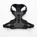 No-pull padded dog harness vest in dark grey with front and back clips