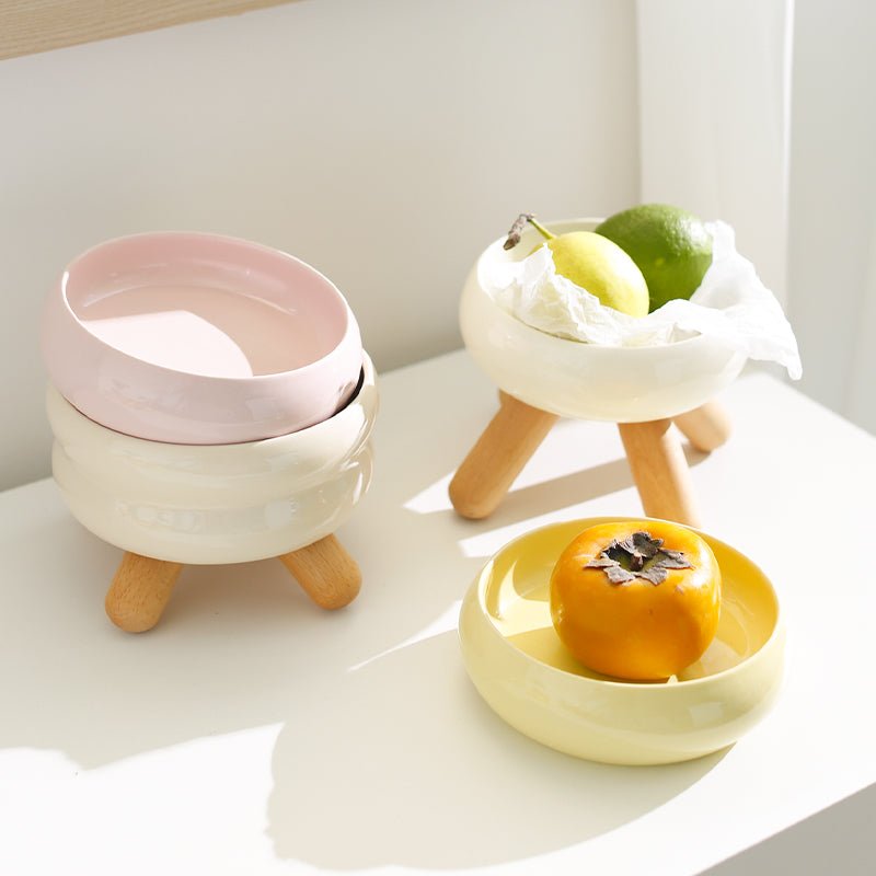 Gulu Elevated Ceramic Pet Food Bowl with Wooden Stand