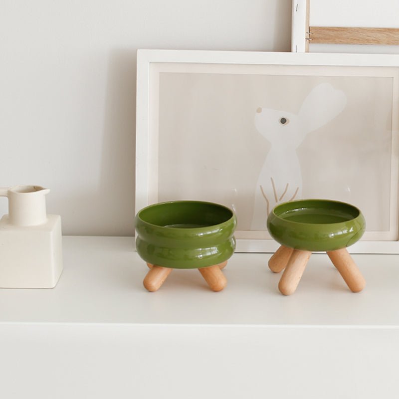 Gulu Elevated Ceramic Pet Food Bowl with Wooden Stand