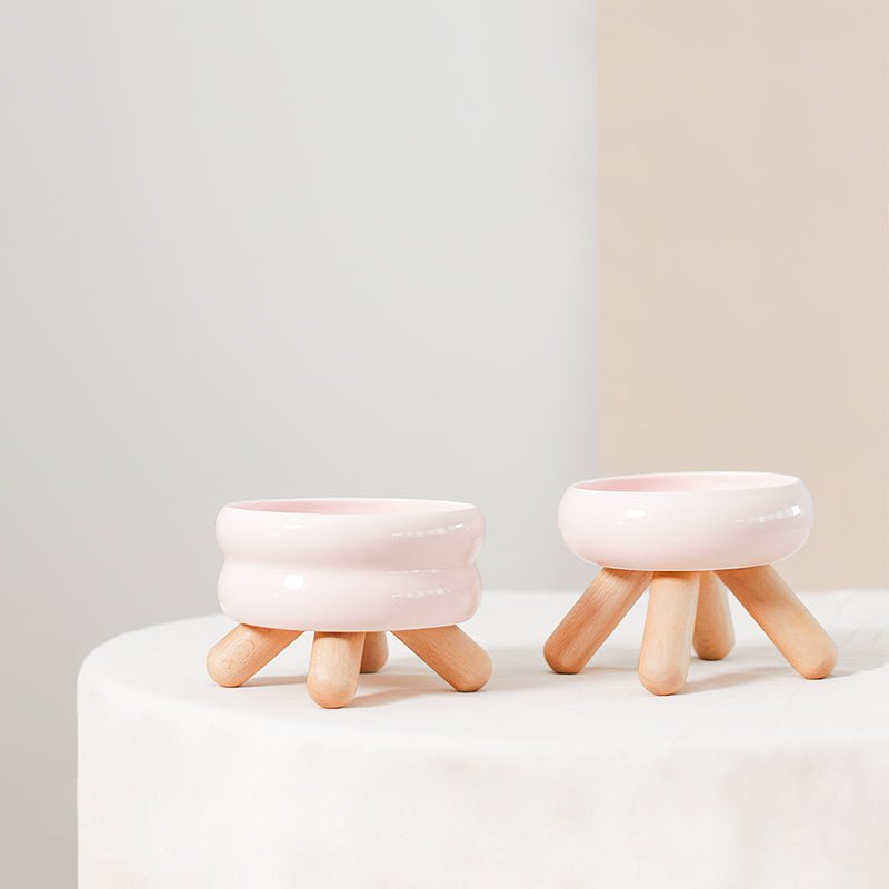 Gulu Elevated Ceramic Pet Food Bowl with Wooden Stand